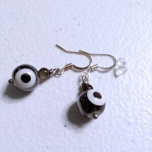 Dark Gray Evil Eye Beaded Dangle Earrings! Protective Charm Meets Modern Chic